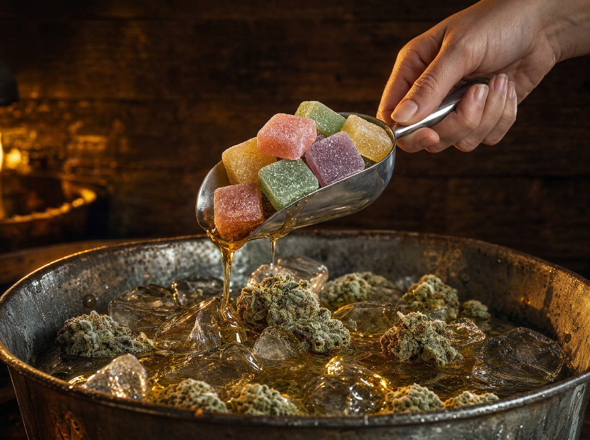A woman scooping fresh edibles at Low Country Rosin